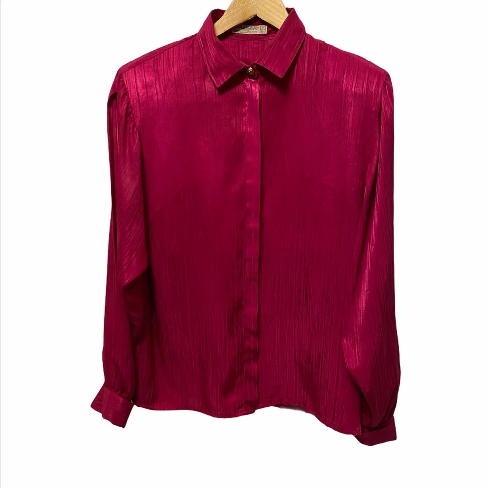 VINTAGE Sateen Shoulder Padded Button Up Blouse